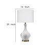 Table Lamp with Gourd Shaped Ceramic Body, White and Brass