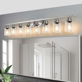 Modern 8-Light Bathroom Vanity Light Fixture - Brushed Nickel Finish with Clear Glass Shades, Perfect for Bathroom, Vanity