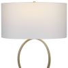 27 Inch Metal Table Lamp, Oval Center Ring, Gold, White