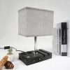 Touch Lamp with 2 Phone Stands,Dimmable USB Lamp Include 2 Warm Edison Bulbs, Grey Table Lamp Built in 2 USB Ports & 2 AC Outlet