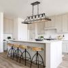 33.7-Inch Black Industrial Pendant Light with 5 E26 Bulb Sockets, Adjustable Chain Height â€“ Modern Farmhouse Linear Chandelier for Dining Room