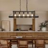 33.7-Inch Black Industrial Pendant Light with 5 E26 Bulb Sockets, Adjustable Chain Height â€“ Modern Farmhouse Linear Chandelier for Dining Room