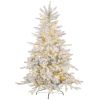 5ft Prelit Snow Flocked Artificial Christmas Tree with Warm White LED Light and 931 Tips, Metal Base, Hinged Realistic Xmas Tree