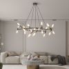 Black & Golden Modern Chandelier Light Fixture, Branch Design with Frosted Tubes, Black Cords, Adjustable Height Pendant Light for Dining Room
