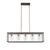 5-Lights Industrial Farmhouse Style Hanging Decorative Rectangle Pendant Lights, Black Antique Brass With Clear Glass Shade