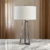 Nila 35 Inch Table Lamp, Pewter Gray Metal Base, 3 Way Switch, Drum Shade