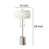 28 Inch Accent Table Lamp, Geometric Drum Shade, Metal Base, White, Silver