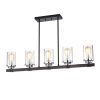 Henlu Chrome/Imitation Wood Grain/Forged Black 5-light Chandelier
