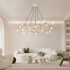 White & Golden Modern Chandelier Light Fixture, Branch Design with Frosted Tubes, Black Cords, Adjustable Height Pendant Light for Dining Room