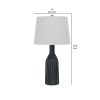 25 Inch Set of 2 Artisanal Ceramic Accent Table Lamp, Fluted, Grayed Black