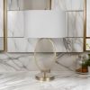 27 Inch Metal Table Lamp, Oval Center Ring, Gold, White