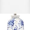 Table Lamp with Floral Pattern Ceramic Vase Base, White