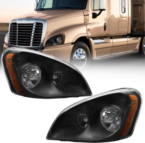 Headlights Freightliner Cascadia,Black Housing Headlamps,Left And Right Pair Set, Including Halogen Bulbs