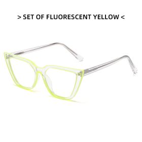 Transparent net red flat mirror fashion light TR pin glasses frame trend cat eye anti-blue light glasses (Color: fluorescent yellow)
