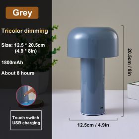Italian Mushroom Table Lamp Night Light Portable Wireless Touch Rechargeable Desk Light Bedside Table Lamp Bedroom Desktop Decor (Lampshade Color: Grey, Ships From: China)