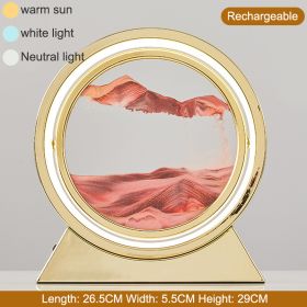 3D Hourglass LED Lamp 360Â° Moving Sand Art Table Lamp Sandscapes Quicksand Night Light Living Room Accessories Home Decor Gifts (Ships From: China, Color: Gold-Red 29CM)