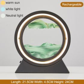 3D Hourglass LED Lamp 360Â° Moving Sand Art Table Lamp Sandscapes Quicksand Night Light Living Room Accessories Home Decor Gifts (Ships From: China, Color: Black-Green 24CM)