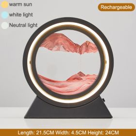 3D Hourglass LED Lamp 360Â° Moving Sand Art Table Lamp Sandscapes Quicksand Night Light Living Room Accessories Home Decor Gifts (Ships From: China, Color: Black-Red 24CM)