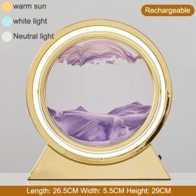 3D Hourglass LED Lamp 360Â° Moving Sand Art Table Lamp Sandscapes Quicksand Night Light Living Room Accessories Home Decor Gifts (Ships From: China, Color: Gold--Purple 29CM)