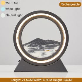 3D Hourglass LED Lamp 360Â° Moving Sand Art Table Lamp Sandscapes Quicksand Night Light Living Room Accessories Home Decor Gifts (Ships From: China, Color: Black-Grey 24CM)
