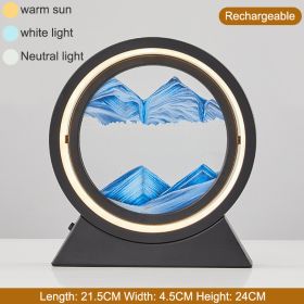 3D Hourglass LED Lamp 360Â° Moving Sand Art Table Lamp Sandscapes Quicksand Night Light Living Room Accessories Home Decor Gifts (Ships From: China, Color: Black-Blue 24CM)