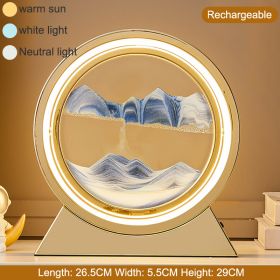 3D Hourglass LED Lamp 360Â° Moving Sand Art Table Lamp Sandscapes Quicksand Night Light Living Room Accessories Home Decor Gifts (Ships From: China, Color: Gold--Blue 29CM)