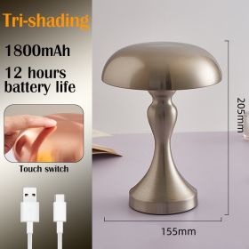 LED Table Lamps Nordic Mushroom Lamp Rechargeable Desktop Lamp Night Lights Touch Dimming Bedside Lamp Restaurant Hotel Bar Home (Emitting Color: B-Silver, Ships From: CN)