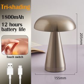 LED Table Lamps Nordic Mushroom Lamp Rechargeable Desktop Lamp Night Lights Touch Dimming Bedside Lamp Restaurant Hotel Bar Home (Emitting Color: A-Silver, Ships From: CN)