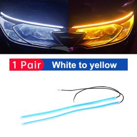2pcs LED DRL Car Daytime Running Light Flexible Waterproof Strip Auto Headlights White Turn Signal Yellow Brake Flow Lights 12V (Color Temperature: 60cm, Emitting Color: White)