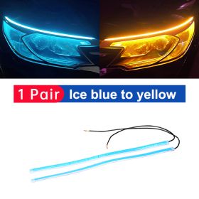 2pcs LED DRL Car Daytime Running Light Flexible Waterproof Strip Auto Headlights White Turn Signal Yellow Brake Flow Lights 12V (Color Temperature: 45cm, Emitting Color: Crystal Blue)