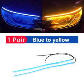 2pcs LED DRL Car Daytime Running Light Flexible Waterproof Strip Auto Headlights White Turn Signal Yellow Brake Flow Lights 12V (Color Temperature: 60cm, Emitting Color: Blue)