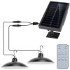Solar Shed Lights Dual Lighting Heads Dimmable Timing Dusk To Dawn Sensor Hanging Lamp IP65 Waterproof Remote Control