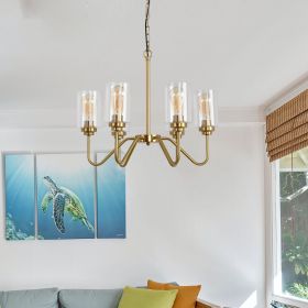 Modern American luxury style E26 glass chandelier iron 6 bulb living room chandelier, without bulb (Color: Electroplating imitation copper)