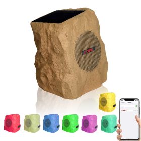5 CORE Outdoor Speakers Bluetooth Waterproof Pair Linkable TWS Patio Pool Garden Wireless 10W RMS Subwoofer Solar Rock Speaker w RGB Light All Weather (Color: GRDNSPK SP BRWN 1PC)