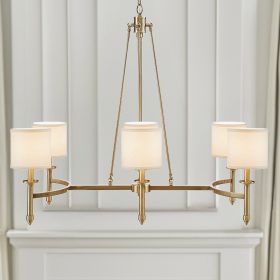 6-light Chandelier with Fabric Drum Shades (Color: as Pic)