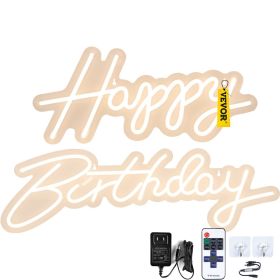 VEVOR Happy Birthday Neon Sign, 16.5" x 8" + 23" x 8" LED Neon Lights Signs, Adjustable Brightness w/ Remote Control and Power Adapter (Item Dimensions: 16.5 x 8 in & 23 x 8 in, Color: Warm White)