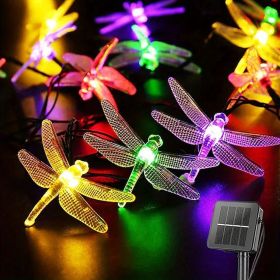 1pc Solar Dragonfly String Lights Waterproof 20 LEDs Dragonfly Fairy Lights Decorative Lighting For Indoor/Outdoor Home Garden Lawn Fence Patio Party (Color: MULTI COLOR)