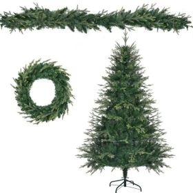 6FT Pre-Lit Aspen Fir Artificial Christmas Tree with Wreath & Garland,Grass Green Xmas Tree with 380 Multi-Color LED Lights, 11 Lighting Modes (Color: as picture)